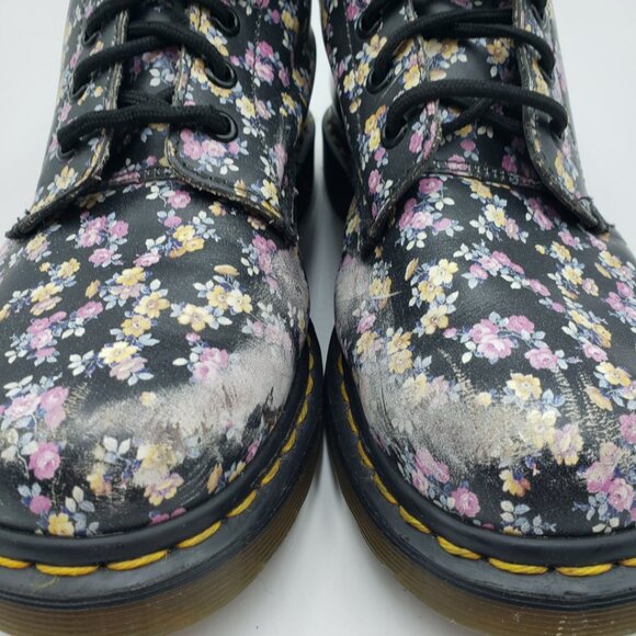 Dr. Martens Floral High Top Boots 8 Womens Docs Leather Lace Up Purple - Picture 4 of 11